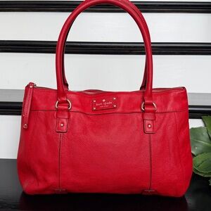 Kate Spade New York red leather shoulder bag satchel purse rolled straps